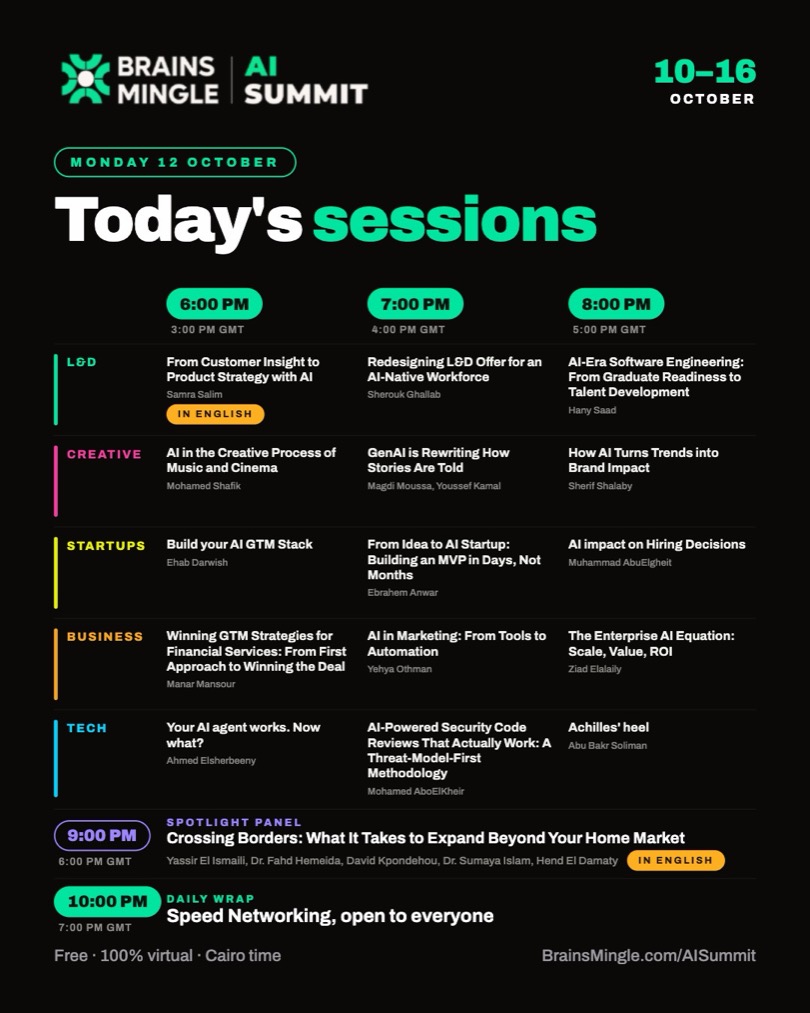 AI Summit agenda, Mon 12 Oct: today's sessions