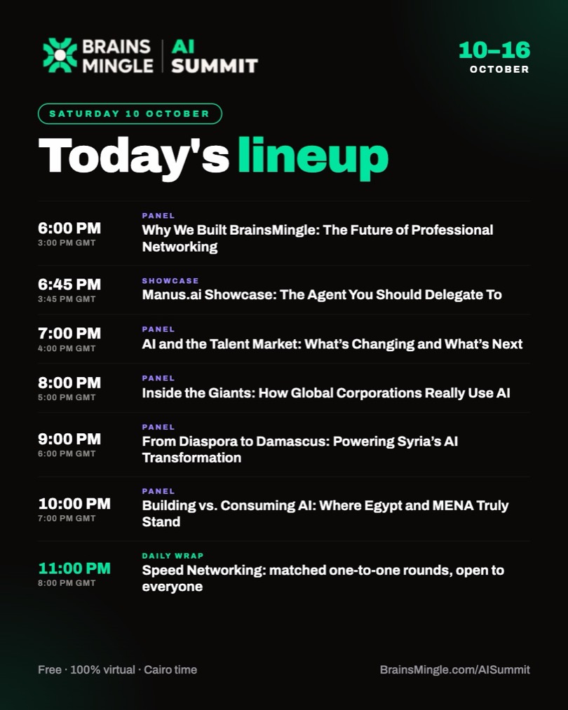 AI Summit agenda, Sat 10 Oct: today's sessions