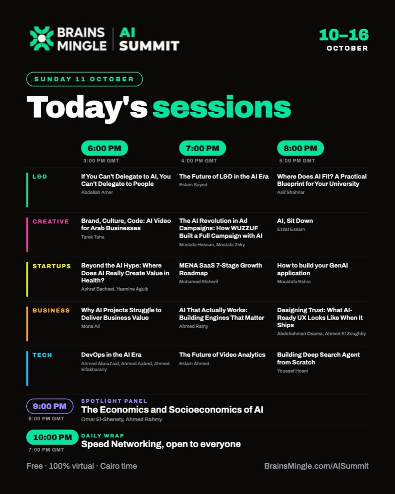 AI Summit agenda, Sun 11 Oct: today's sessions