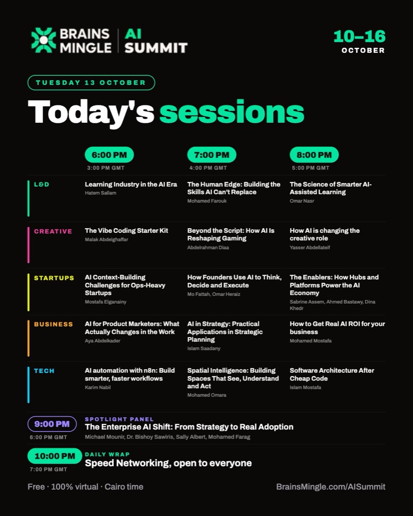 AI Summit agenda, Tue 13 Oct: today's sessions