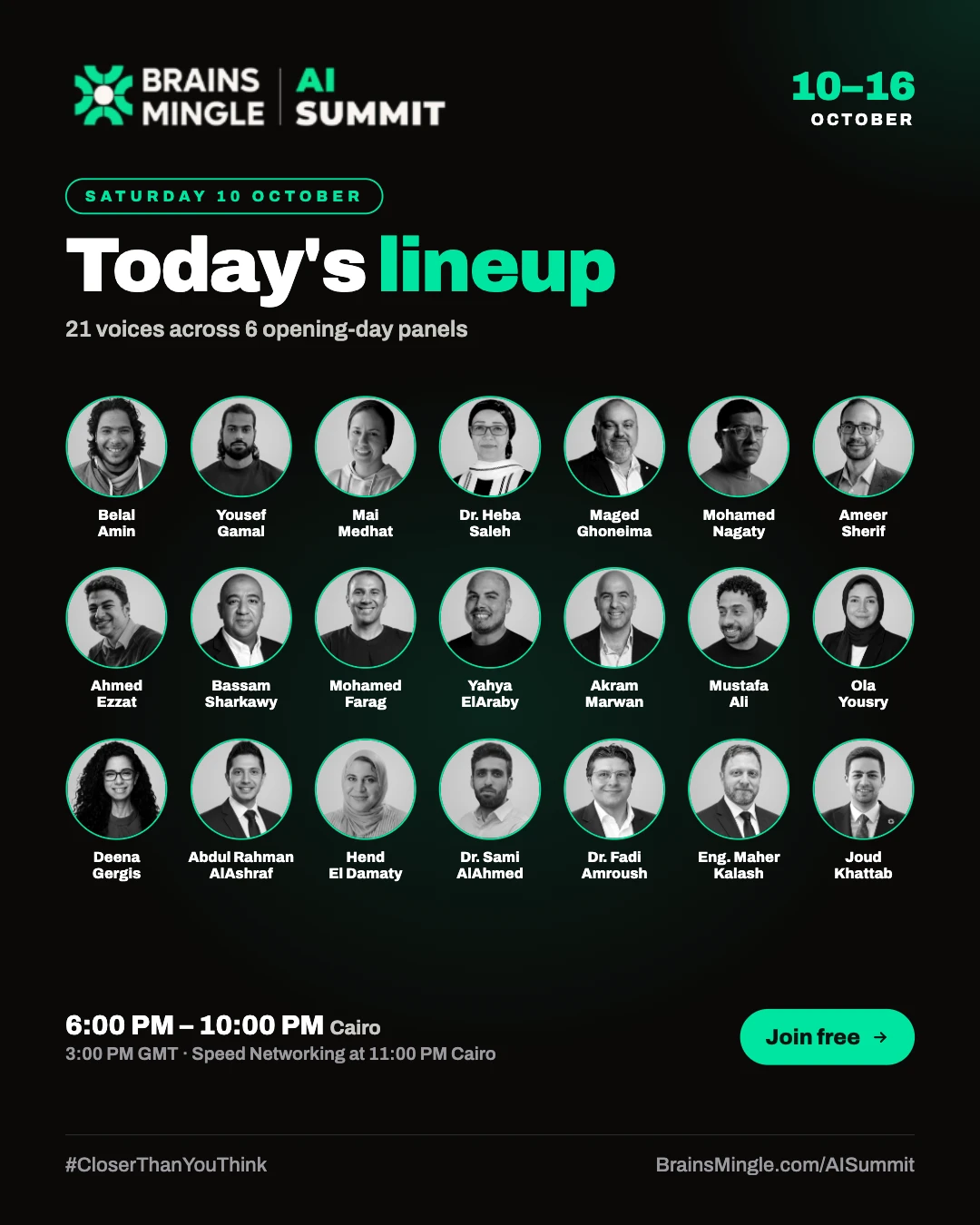 AI Summit speaker lineup, Sat 10 Oct
