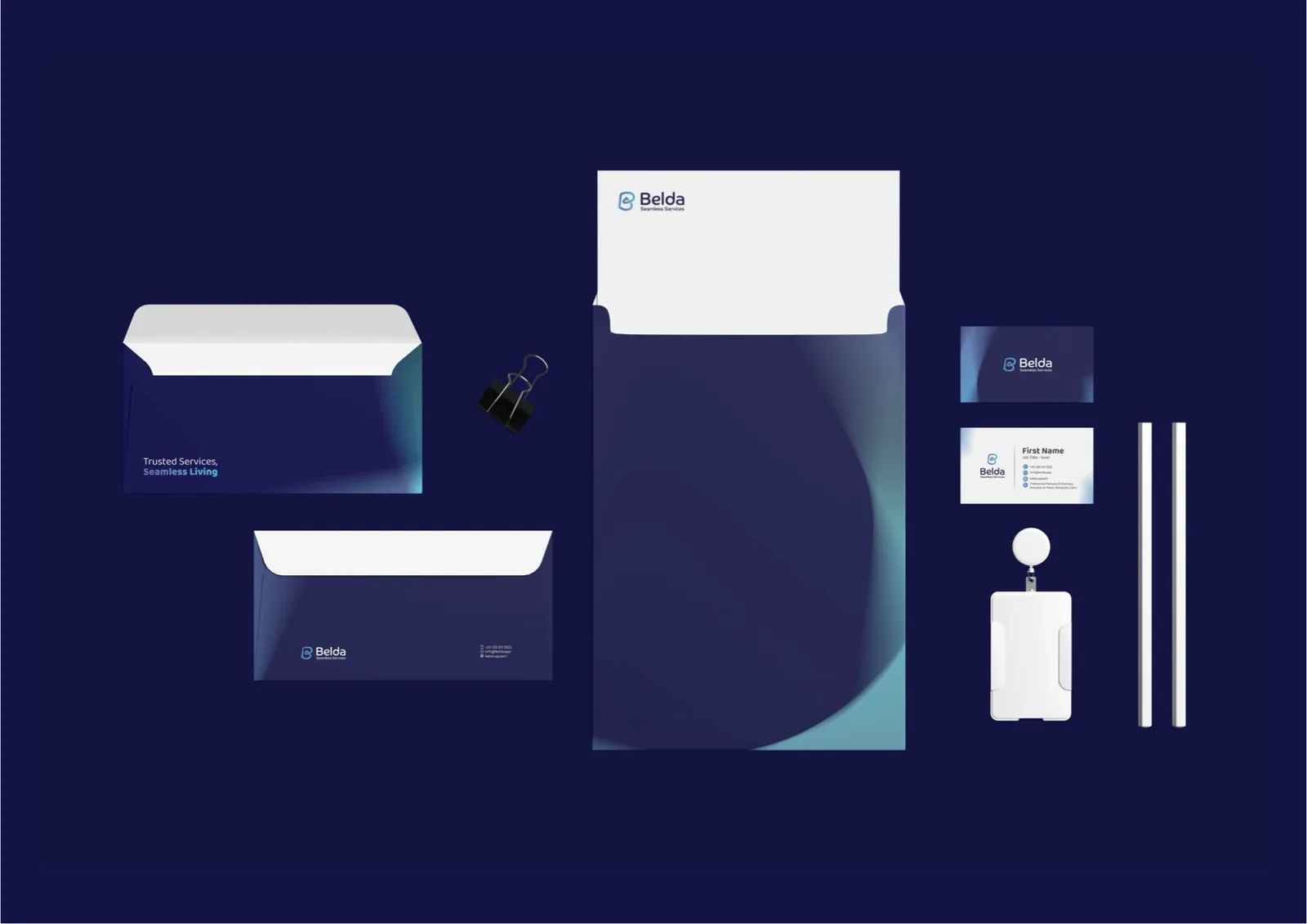 Belda stationery set: envelopes, letterhead, folder and ID card