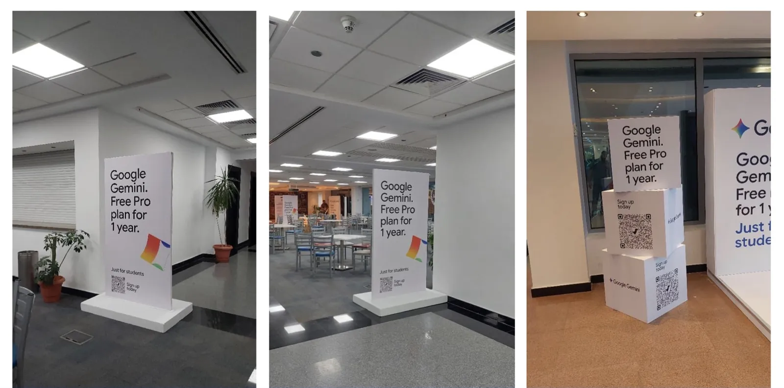 Google Gemini booth setup: AAST Smart Village · indoor standees with QR sign-up