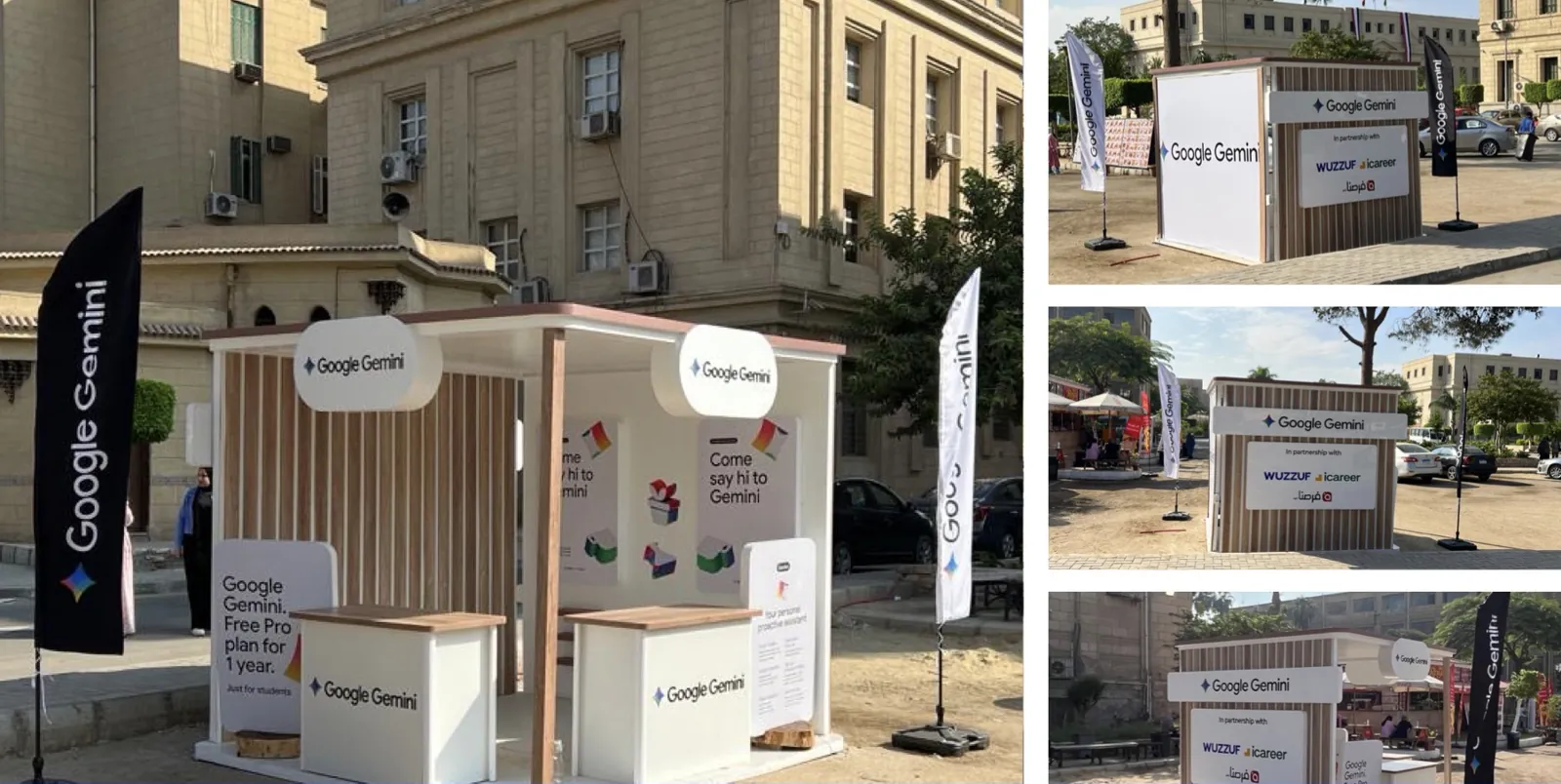 Google Gemini booth setup: Cairo University · outdoor booth with partner branding