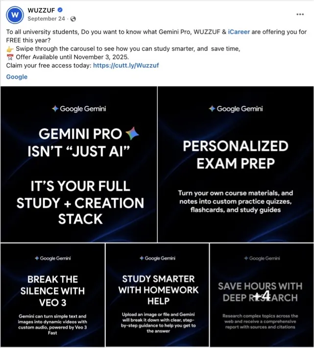 WUZZUF carousel: Gemini Pro isn't just AI, it's your full study and creation stack