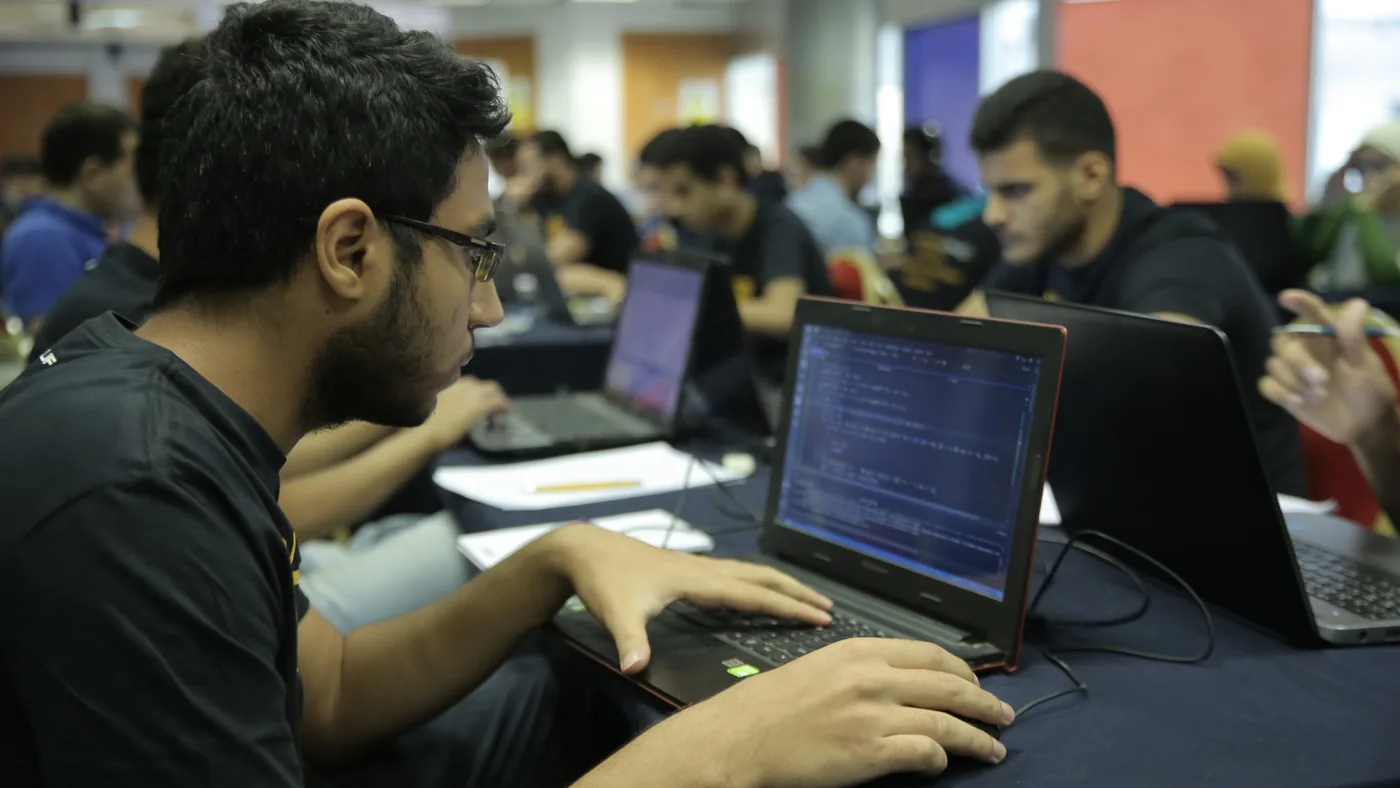 A contestant writing code
