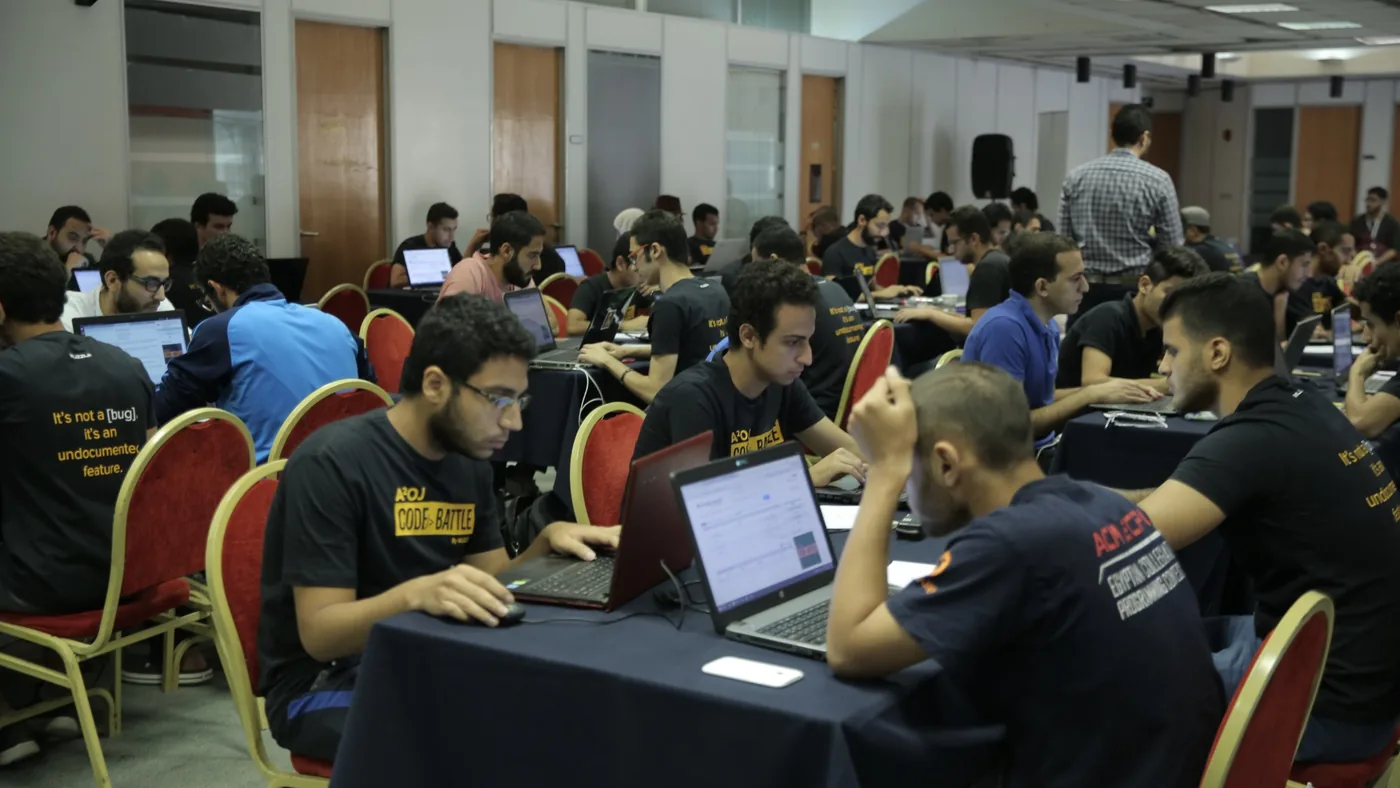 Contestants coding at the semi-final
